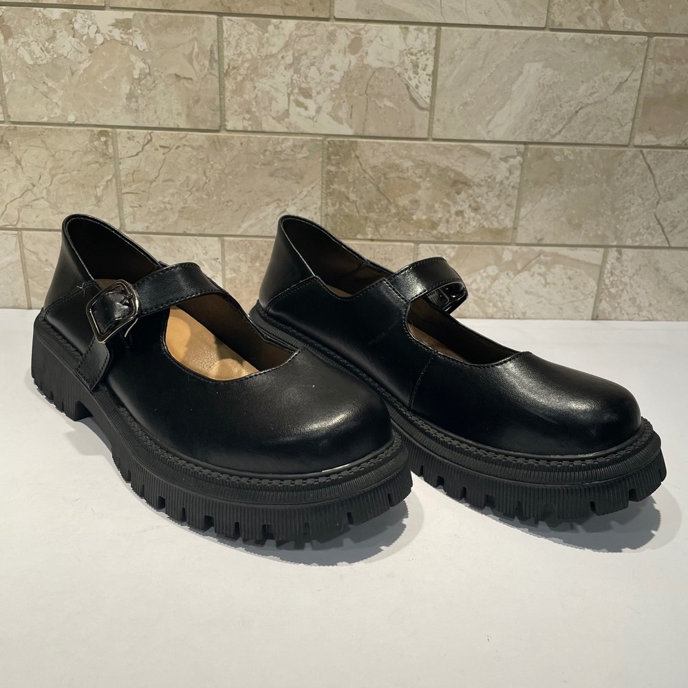 XMM Black Chunky Platform Mary Janes Lug Sole Buckle Shoes WF9022-41 Womens 8.5 - Picture 2 of 8